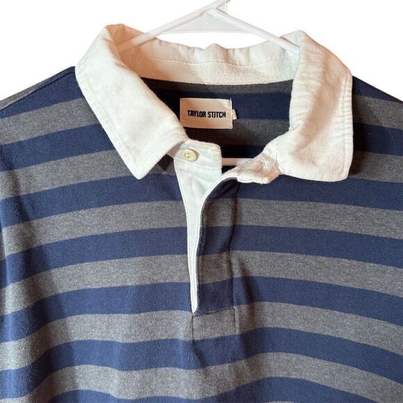 Taylor Stitch Men's Blue Striped Rugby Shirt Long Sleeve Collared XL Size 44 - Picture 3 of 11